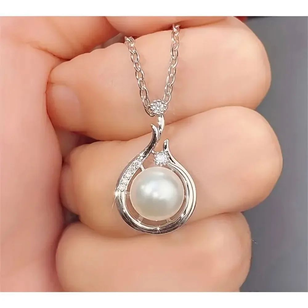 Copper Silver Plated Necklace Platinum Faux Pearl Pendant Niche Fine Clavicle Ch